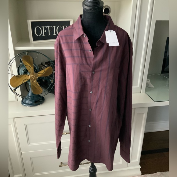 EN THREAD Men’s Burgundy Stripe Button Up Long Sleeve Shirt Size XL BRAND NEW - Picture 3 of 11
